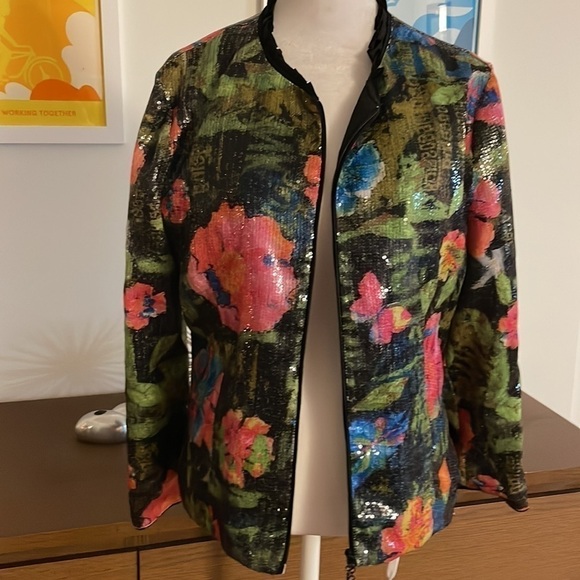 JOSEPH RIBKOFF 🌺 Floral Sequin double zipper jacket - Picture 1 of 11